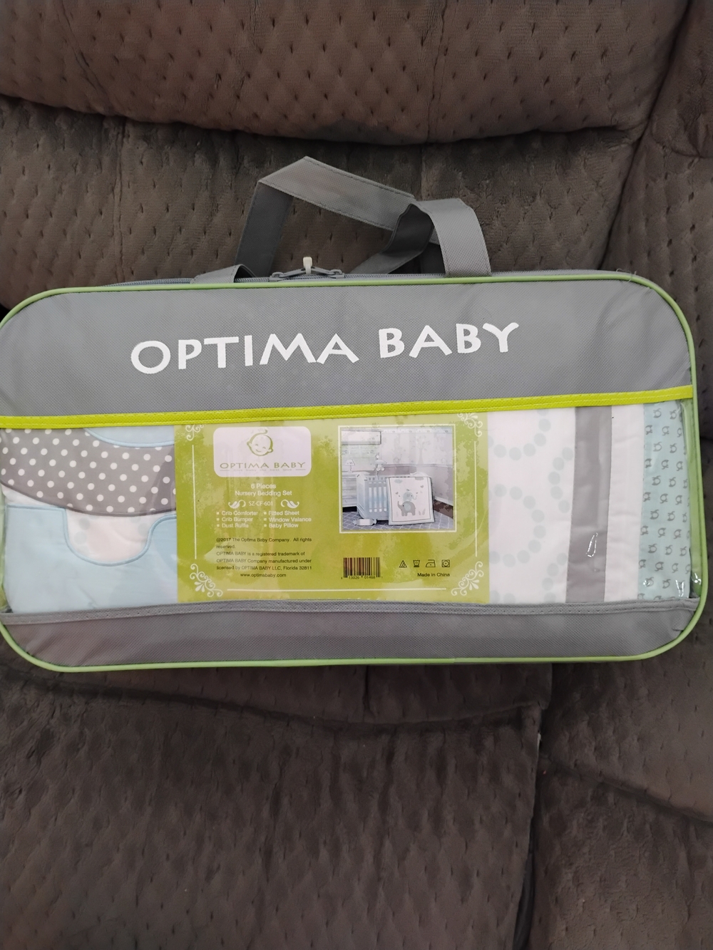 Gray and Green Kids Garment Bag with Carry Handle